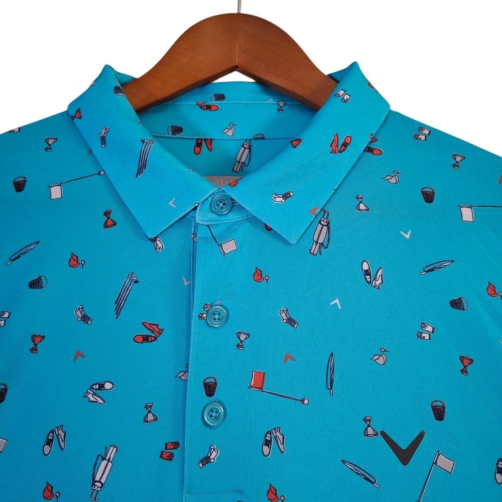 Callaway Polo Shirt Mens XL Blue Opti-Dri Golf Print Performance Stretch Casual - Picture 1 of 8